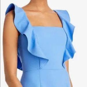 FRENCH CONNECTION Whisper Ruffled V-Neck Mini Dress Size US 2 EUR XXS Chalk Blue